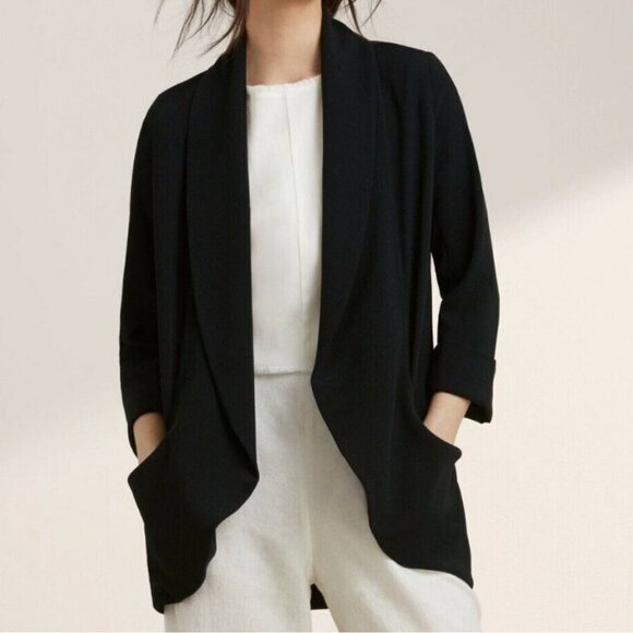 Aritzia Wilfred Chevalier Open Front Jacket Blazer 3/4 Sleeve Black Crepe Size 0 - Picture 1 of 15